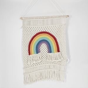 Mittal International Panipat White Macrame Rainbow Wall Hanging Decor